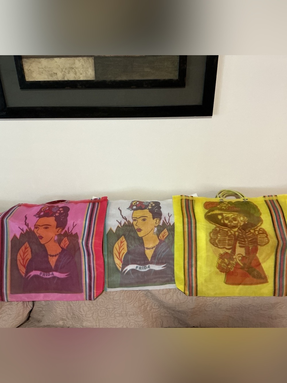 Frida Kahlo and Skeleton Mexican Mesh Tote Bundle